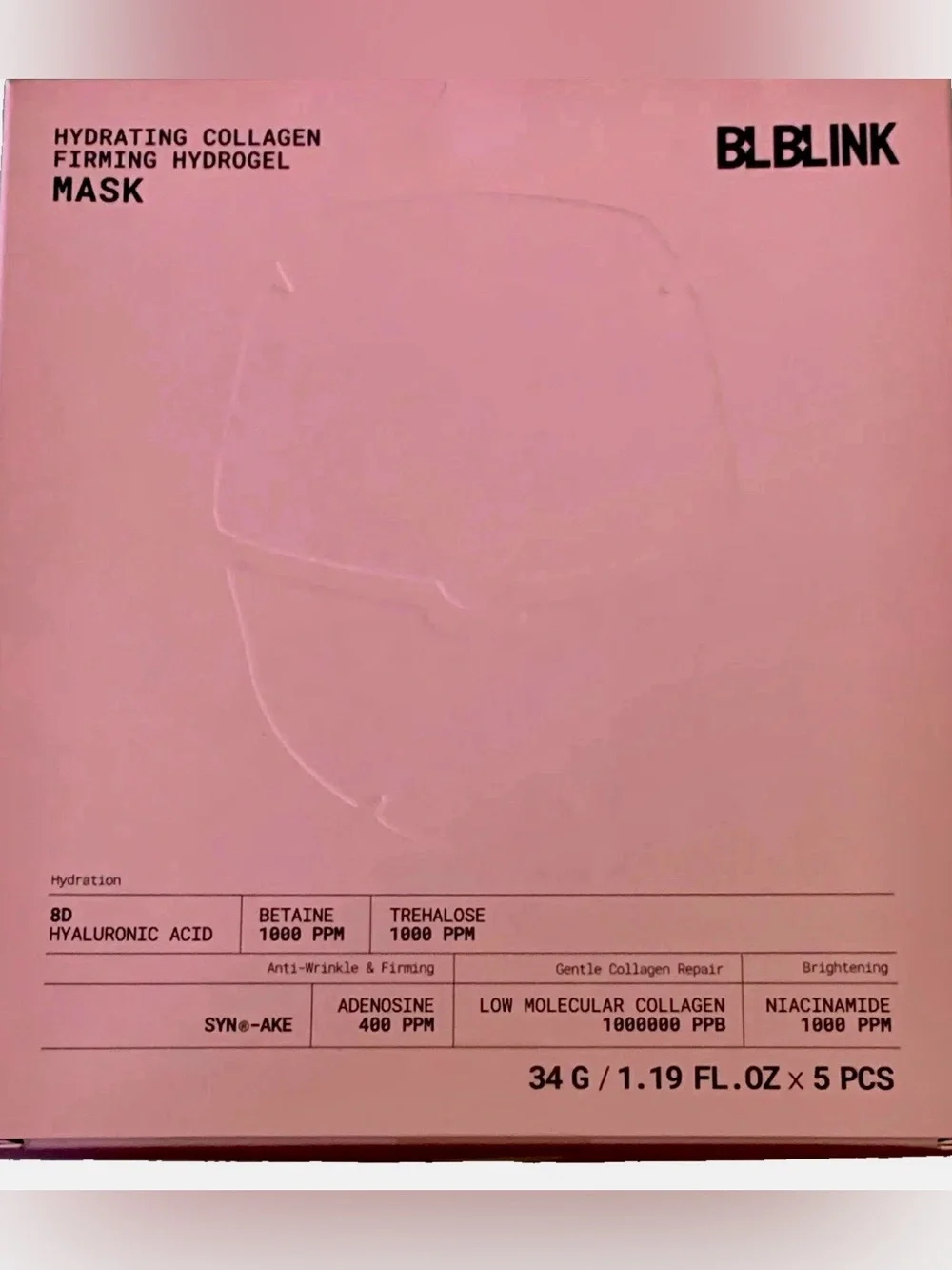 BLBLINK Pink Hydrating Collagen Firming Hydrogel Face Mask